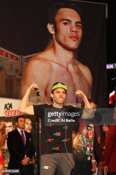 Boxer Julio Cesar Chavez Jr. Poses during his official weigh-in at MGM Grand Garden Arena on May 5, 2017 in Las Vegas, Nevada. Chavez Jr. Will meet...