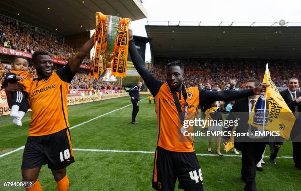 Wolverhampton Wanderer's Bakary Sako, and Nouha Dicko, celebrate with the trophy