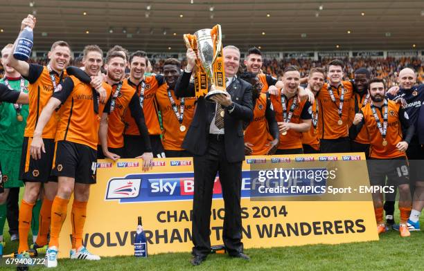 Wolverhampton Wanderer's manager Kenny Jackett celebrates with the trophy