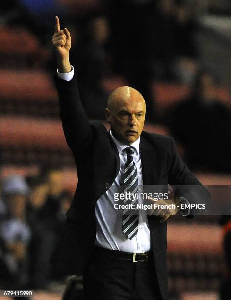 Wigan Athletic's Manager Uwe Rosler during the game against Queens Park Rangers'.