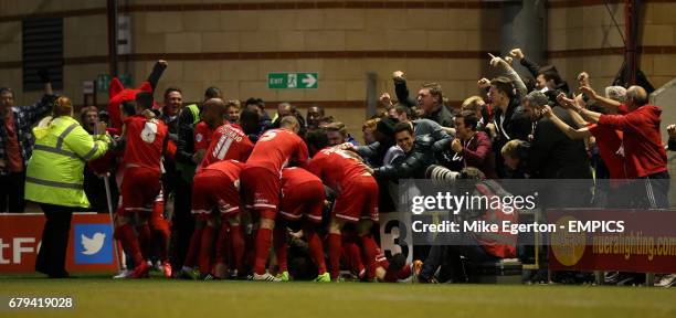 Leyton Orient's Dean Cox celebrates scoring his sides first goal of the match.
