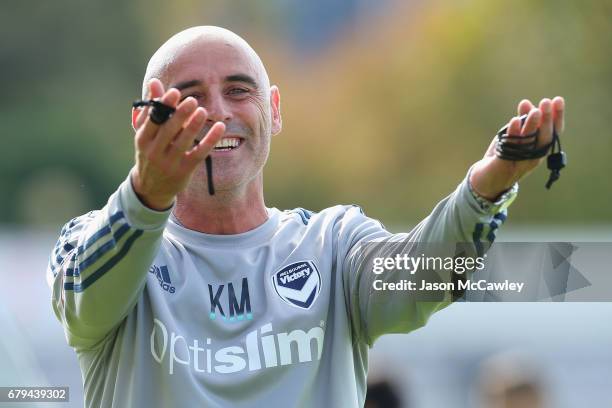Kevin Muscat head coach of the Victory during a Melbourne Victory A-League training session at WIN Jubilee Stadium on May 6, 2017 in Sydney,...