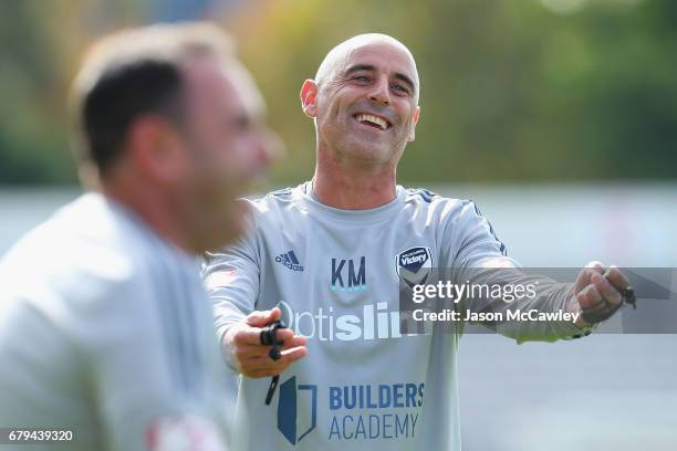 Kevin Muscat head coach of the Victory during a Melbourne Victory A-League training session at WIN Jubilee Stadium on May 6, 2017 in Sydney,...