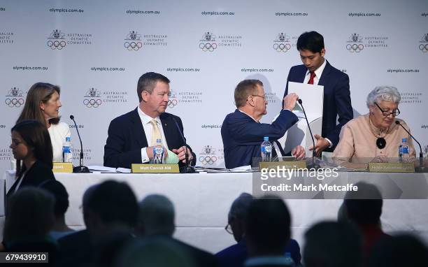President John Coates casts his vote for the AOC Presidency during the Australian Olympic Committee Annual General Meeting at the Museum of...