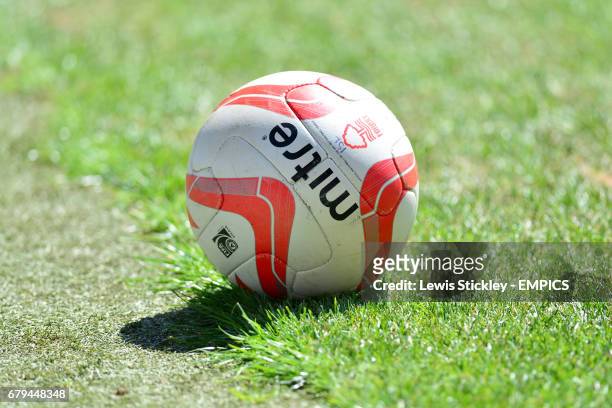 Detail of a Nottingham Forest official match ball on the side of the pitch