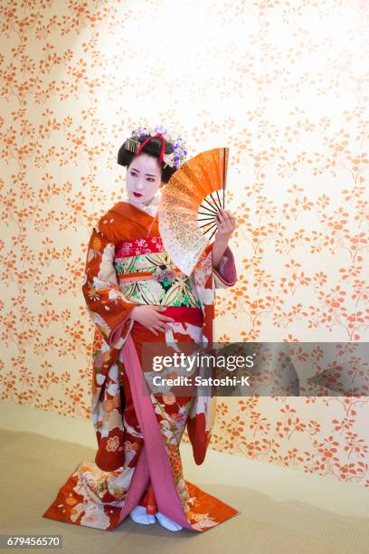 maiko woman dancing on stage - geisha in training stock pictures, royalty-free photos & images