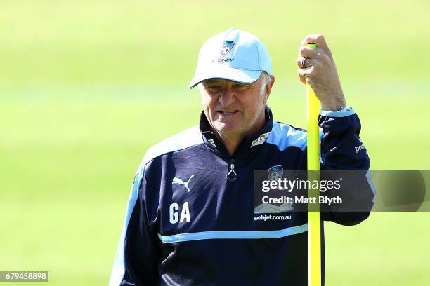 Head coach Graham Arnold looks on during a Sydney FC A-League training session at Macquarie Uni on May 6, 2017 in Sydney, Australia.