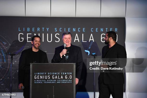 Magician David Blaine; CEO and President of Liberty Science Center Paul Hoffman and Presenter, author of Urschel-Zikatanov Theorem John Urschel speak...