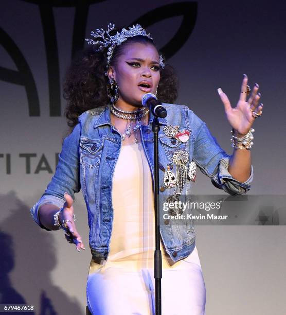 Andra Day performs onstage during Sean Penn & Friends HAITI TAKES ROOT: A Benefit Dinner & Auction to Reforest & Rebuild Haiti to Support J/P Haitian...