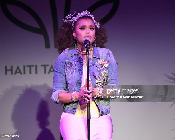 Andra Day performs onstage during Sean Penn & Friends HAITI TAKES ROOT: A Benefit Dinner & Auction to Reforest & Rebuild Haiti to Support J/P Haitian...