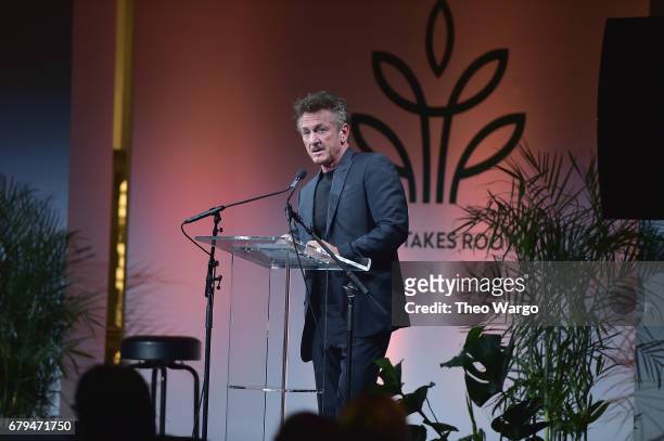 Actor Sean Penn speaks onstage during Sean Penn & Friends HAITI TAKES ROOT: A Benefit Dinner & Auction to Reforest & Rebuild Haiti to Support J/P...