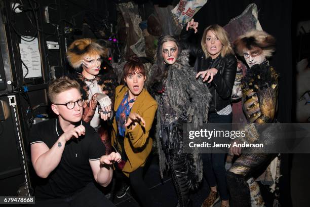 Tyler Oakley, Christine Cornish Smith, Mamrie Hart, Mamie Parris, Grace Helbig and Jakob Karr backstage at "Cats" on Broadway at the Neil Simon...
