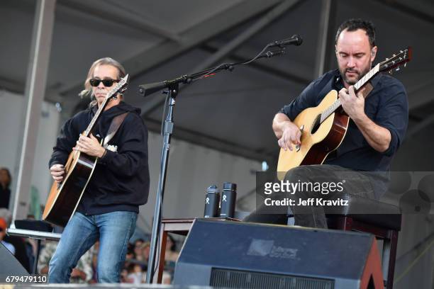Tim Reynolds and Dave Matthews perform onstage during day 5 of the 2017 New Orleans Jazz & Heritage Festival at Fair Grounds Race Course on May 5,...
