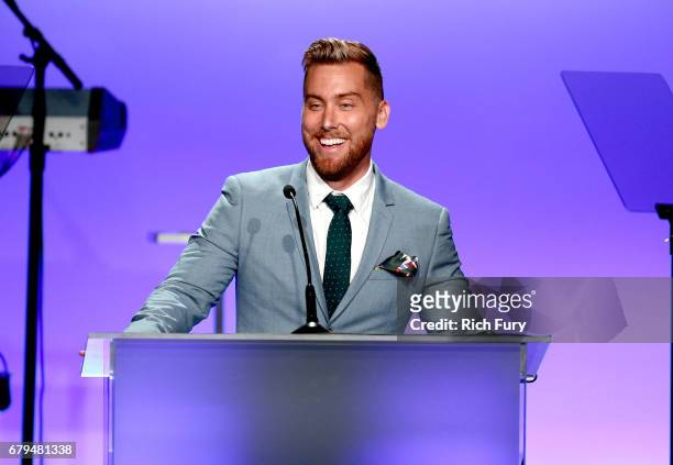 Personality Lance Bass speaks during the 24th Annual Race To Erase MS Gala at The Beverly Hilton Hotel on May 5, 2017 in Beverly Hills, California.