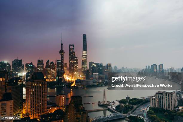 the bund, shanghai skyline, night to day - day and night image series stock pictures, royalty-free photos & images