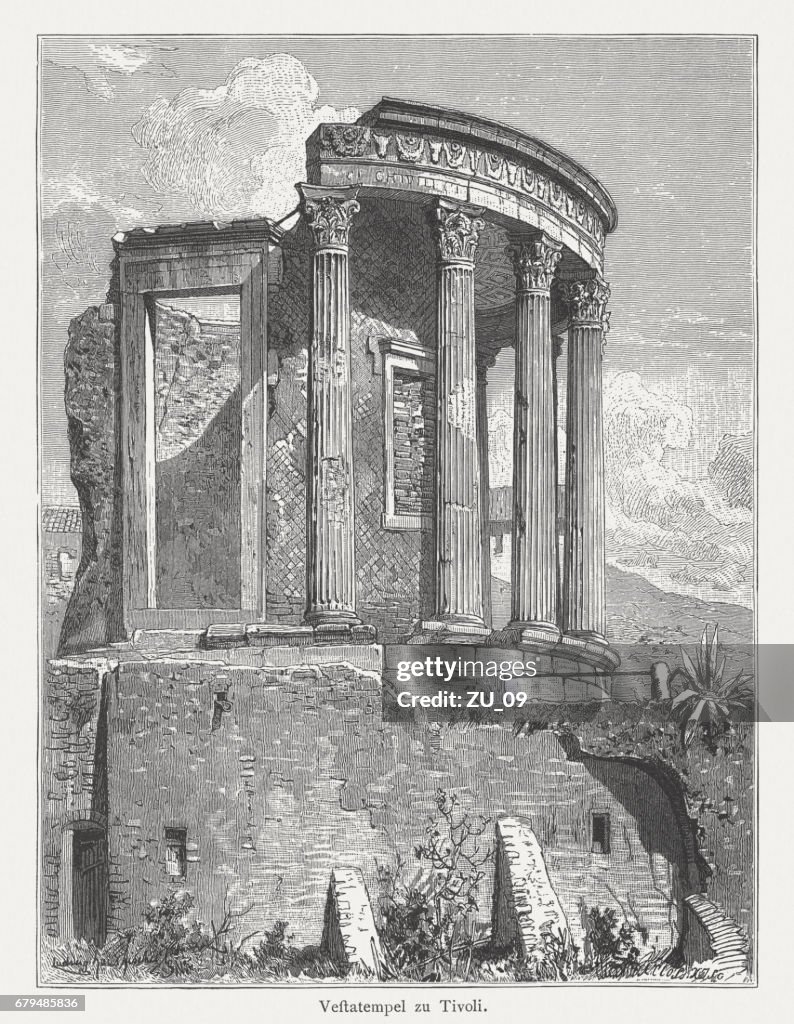 Temple of Vesta, Tivoli, Italy, wood engraving, published in 1884