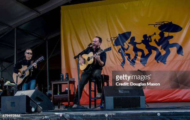 Tim Reynolds and Dave Matthews perform during the New Orleans Jazz & Heritage Festival 2017 at Fair Grounds Race Course on May 5, 2017 in New...
