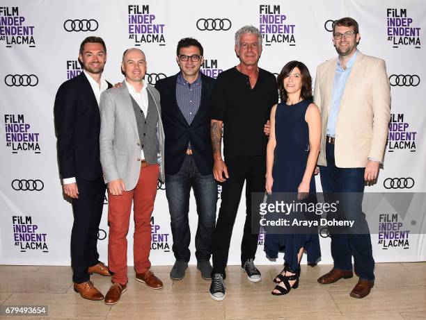 Jeff Allen, Zach Zamboni, Tom Vitale, Anthony Bourdain, Sandy Zweig and Hunter Gross attends the Film Independent at LACMA screening of "Anthony...