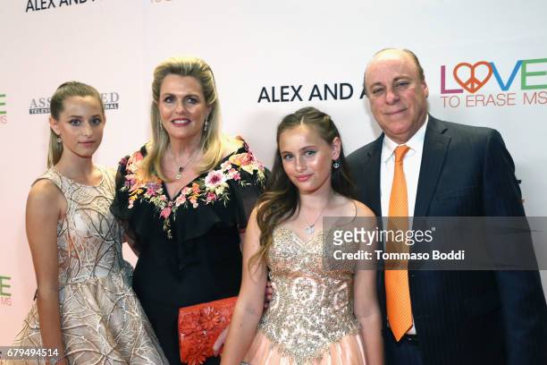 Host Nancy Davis with Isabella Rickel, Mariella Rickel and Ken Rickel attend the 24th Annual Race To Erase MS Gala at The Beverly Hilton Hotel on May...