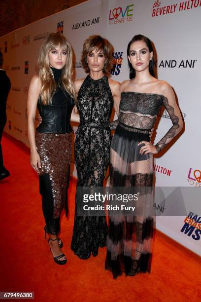 Delilah Belle Hamlin, actor Lisa Rinna and Amelia Gray Hamlin attend the 24th Annual Race To Erase MS Gala at The Beverly Hilton Hotel on May 5, 2017...
