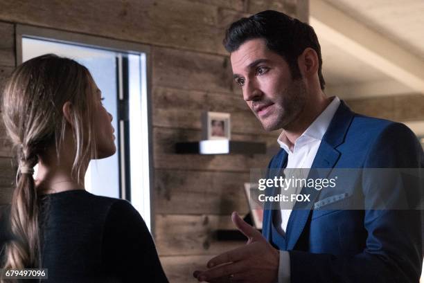 Lauren German and Tom Ellis in the "Candy Morningstar spring premiere episode of LUCIFER airing Monday, May 1 on FOX.