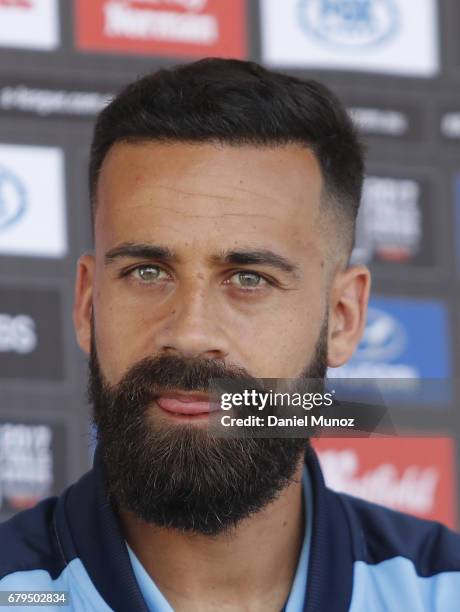 Sydney FC captain Alex Brosque talks to fans during a Sydney FC A-League media opportunity at The Entertainment Quarter on May 6, 2017 in Sydney,...