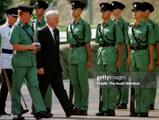 Hong Kong Governor Chris Patten walks on June 21, 1997 in Hong Kong.