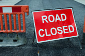 Red road closed sign symbol background with copy space
