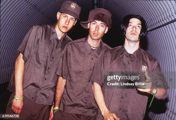 Beastie Boys, Michael "Mike D" Diamond, Adam "MCA" Yauch, Adam "Ad Rock" Horowitz pause for a portrait in the tunnel leading to the stage at the...