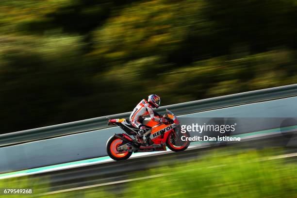 Dani Pedrosa of Spain and the Repsol Honda Team rides during final practice for the MotoGP of Spain at Circuito de Jerez on May 6, 2017 in Jerez de...