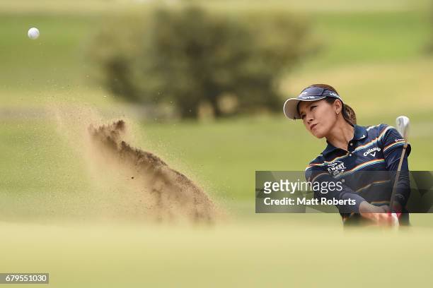 Hikari Fujita of Japan hits out of the 6th green bunker during the third round of the World Ladies Championship Salonpas Cup at the Ibaraki Golf Club...