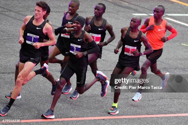 Eliud Kipchoge runs during the Nike Breaking2: Sub-Two Marathon Attempt at Autodromo di Monza on May 6, 2017 in Monza, Italy.