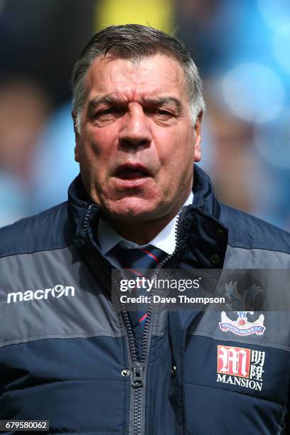 Sam Allardyce, Manager of Crystal Palace looks on prior to the Premier League match between Manchester City and Crystal Palace at the Etihad Stadium...