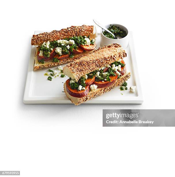 sweet potato sandwiches with feta & salsa verde - annabelle(2014) ストックフォトと画像