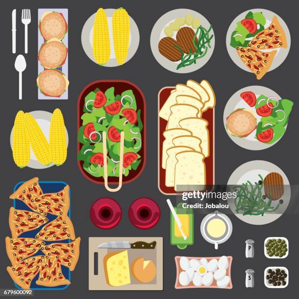 food knolling top view - fruit cheese tray stock illustrations