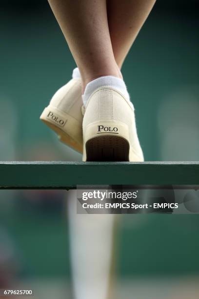 Detail of a pair of Tennis shoes during day eight of Wimbledon held at The All England Lawn Tennis and Croquet Club