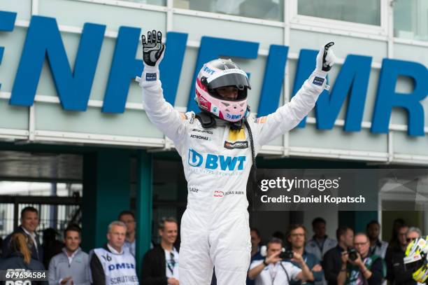 Lucas Auer of Mercedes-AMG Motorsport BWT celebrates after winning race 1 of the DTM German Touring Car Hockenheim at Hockenheimring on May 6, 2017...