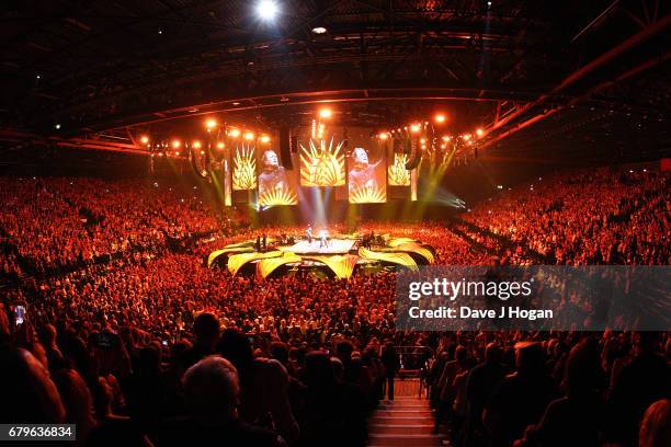 General view of Take That on the opening night of Wonderland Live 2017 at Genting Arena on May 5, 2017 in Birmingham, United Kingdom.