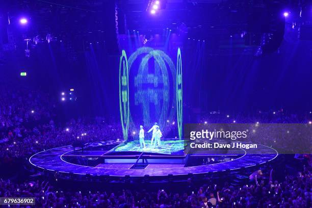 General view of Take That on the opening night of Wonderland Live 2017 at Genting Arena on May 5, 2017 in Birmingham, United Kingdom.