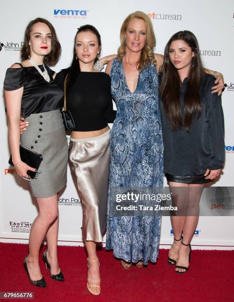 Graylen Eastwood, Francesca Eastwood, Alison Eastwood and Morgan Eastwood arrive for the 3rd Annual Art For Animals Fundraiser at De Re Gallery on...