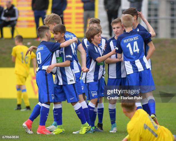 The players of Hertha BSC U14 during the Nike Premier Cup 2017 on May 6, 2017 in Berlin, Germany.