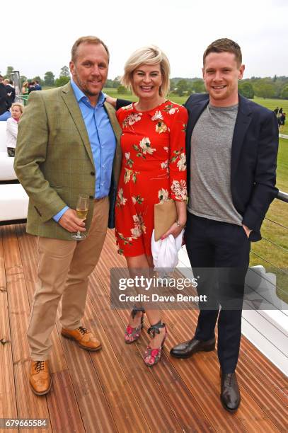 Dean Andrews, Helen Bowen-Green and Jack O'Connell attend the Audi Polo Challenge at Coworth Park on May 6, 2017 in Ascot, United Kingdom.