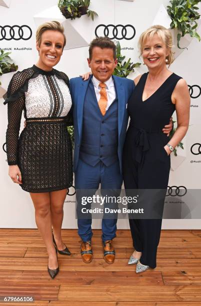 Steph McGovern, Mike Bushell and Carol Kirkwood attends the Audi Polo Challenge at Coworth Park on May 6, 2017 in Ascot, United Kingdom.