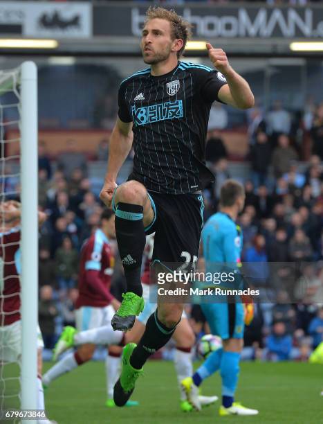 Craig Dawson of West Bromwich Albion celebrates scoring his sides second goal during the Premier League match between Burnley and West Bromwich...