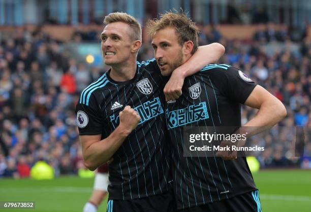 Craig Dawson of West Bromwich Albion celebrates scoring his sides second goal with Darren Fletcher of West Bromwich Albion during the Premier League...