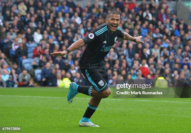 Jose Salomon Rondon of West Bromwich Albion celebrates scoring his sides first goal during the Premier League match between Burnley and West Bromwich...