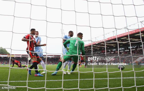 Ryan Shawcross of Stoke City scores a own goal for AFC Bournemouth's second goal during the Premier League match between AFC Bournemouth and Stoke...