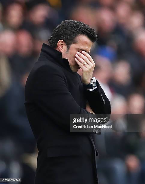 Hull City manager Marco Silva reacts during the Premier League match between Hull City and Sunderland at KCOM Stadium on May 6, 2017 in Hull, England.