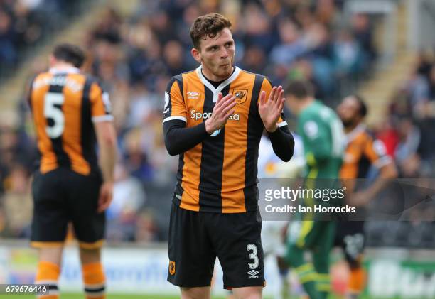 Andy Robertson of Hull City during the Premier League match between Hull City and Sunderland at KCOM Stadium on May 6, 2017 in Hull, England.