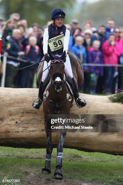 Lynn Symansky of USA riding Donner at fence fifteen during the Cross Country test on day four of Badminton Horse Trials on May 6, 2017 in Badminton,...